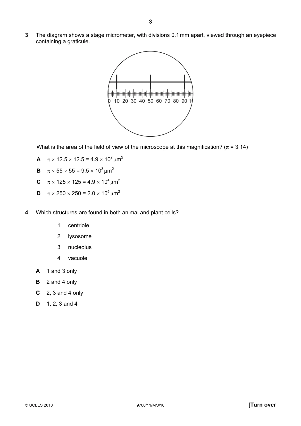 Cambridge A Level Biology 9700 2010 May/June Paper 1 · Variant 1 question paper, page 3 of 20