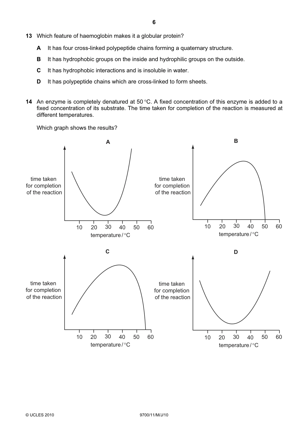 Cambridge A Level Biology 9700 2010 May/June Paper 1 · Variant 1 question paper, page 6 of 20