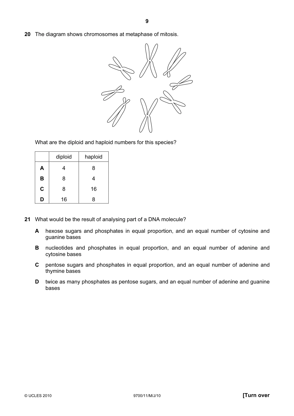 Cambridge A Level Biology 9700 2010 May/June Paper 1 · Variant 1 question paper, page 9 of 20