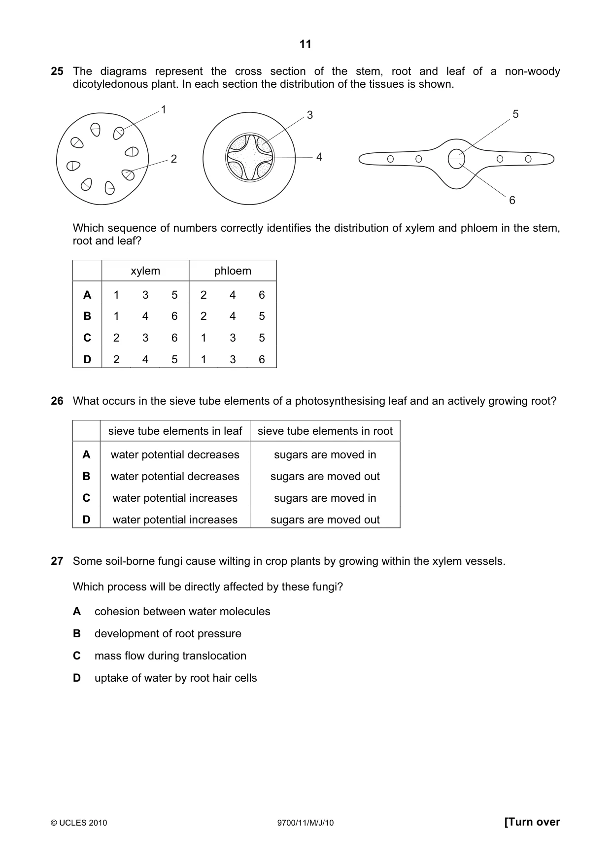 Cambridge A Level Biology 9700 2010 May/June Paper 1 · Variant 1 question paper, page 11 of 20