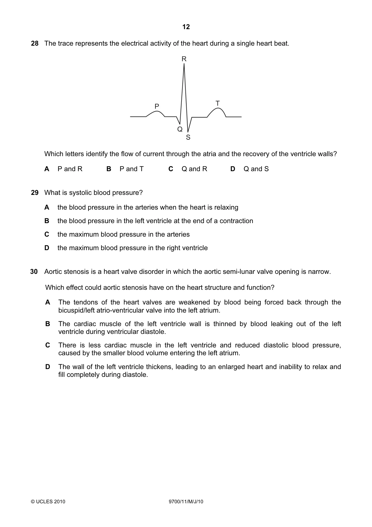 Cambridge A Level Biology 9700 2010 May/June Paper 1 · Variant 1 question paper, page 12 of 20
