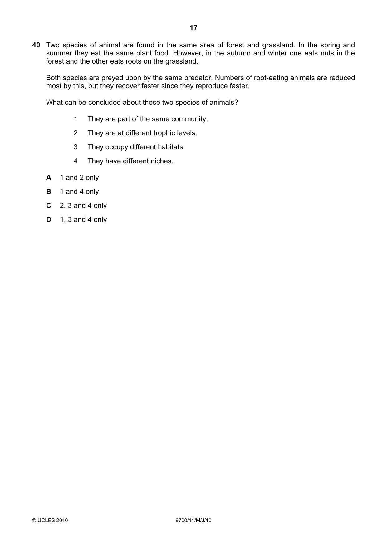 Cambridge A Level Biology 9700 2010 May/June Paper 1 · Variant 1 question paper, page 17 of 20