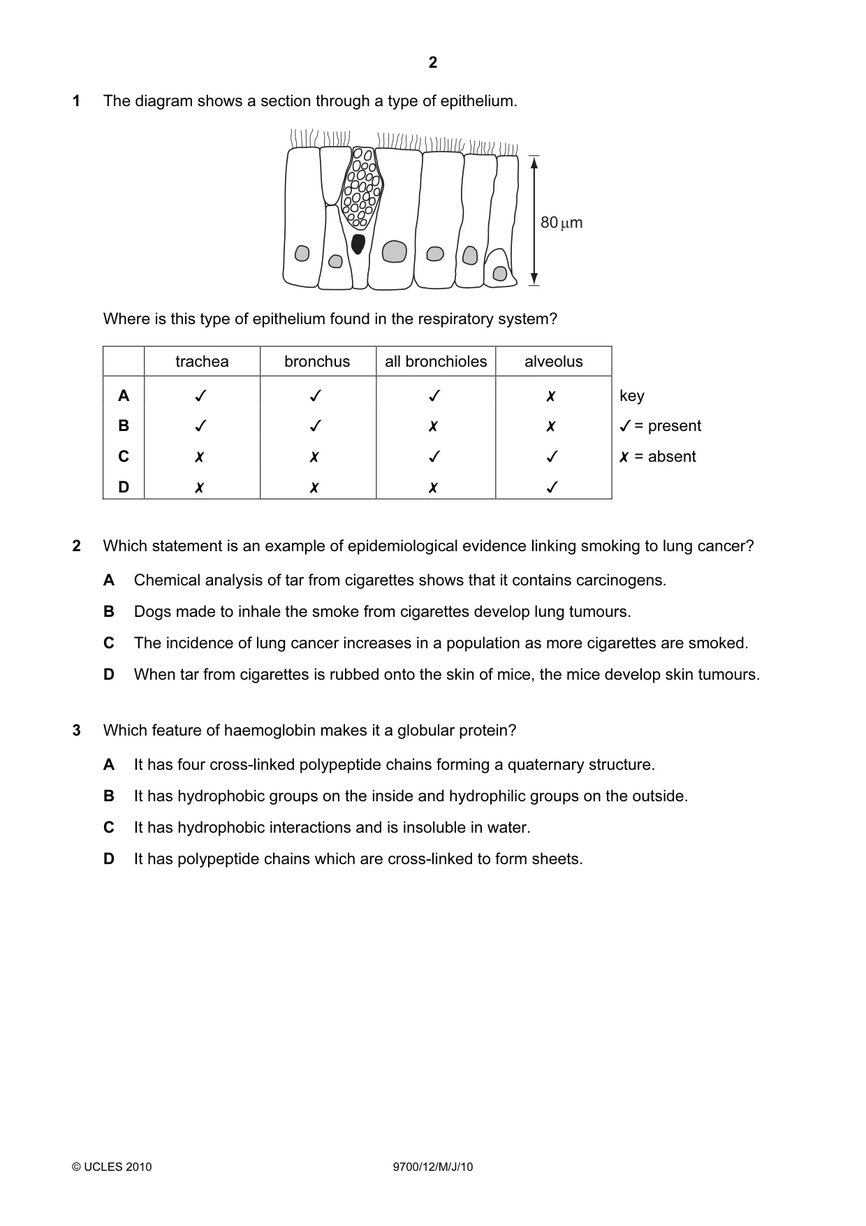 Cambridge A Level Biology 9700 2010 May/June Paper 1 · Variant 2 question paper, page 2 of 20
