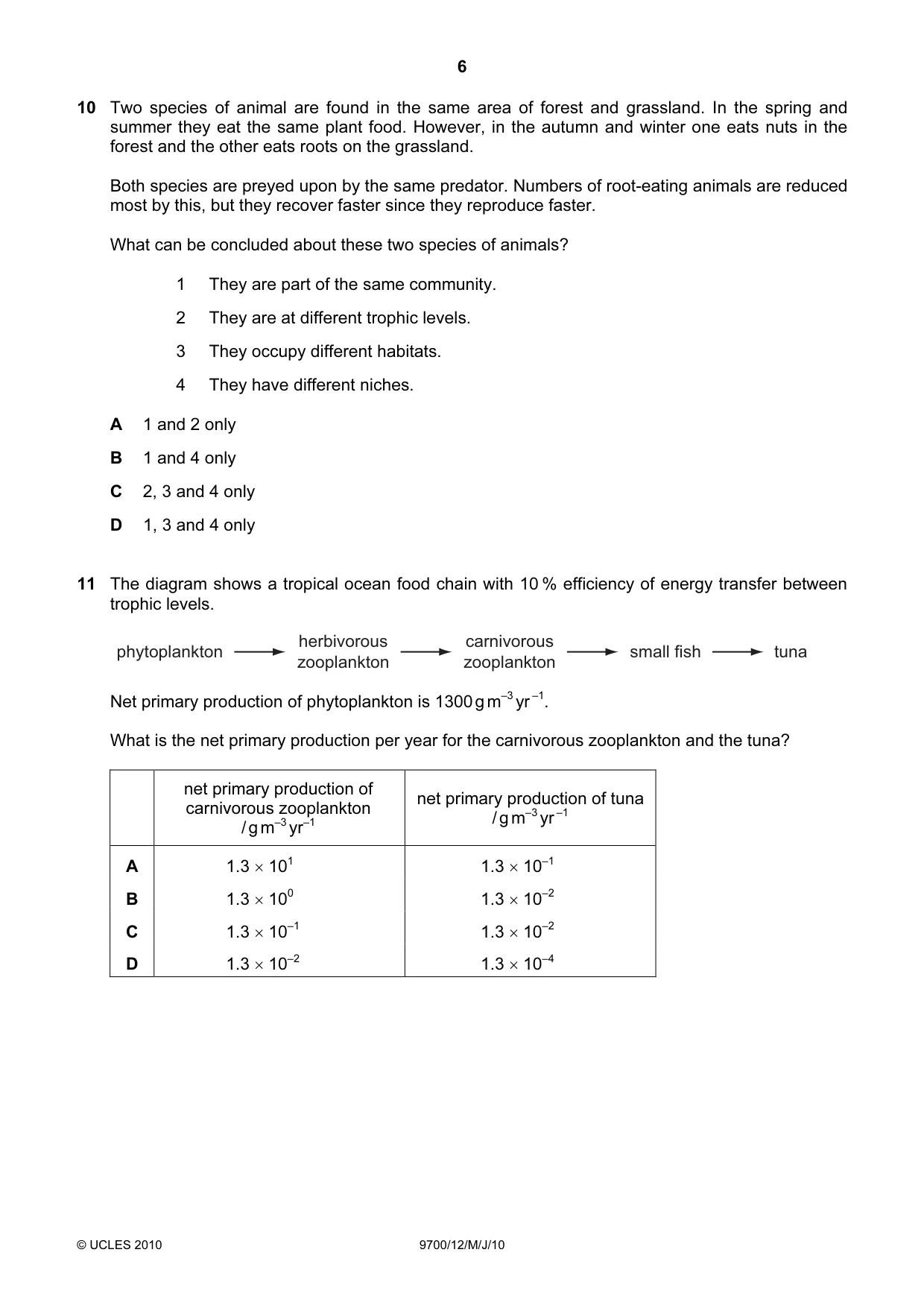 Cambridge A Level Biology 9700 2010 May/June Paper 1 · Variant 2 question paper, page 6 of 20