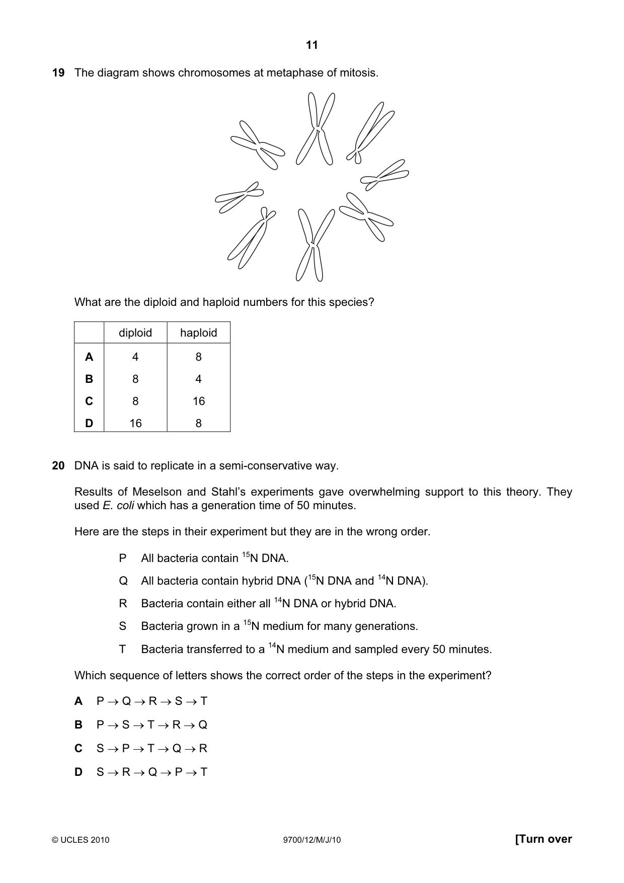 Cambridge A Level Biology 9700 2010 May/June Paper 1 · Variant 2 question paper, page 11 of 20