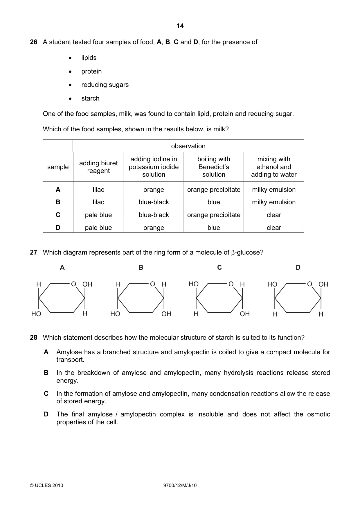 Cambridge A Level Biology 9700 2010 May/June Paper 1 · Variant 2 question paper, page 14 of 20