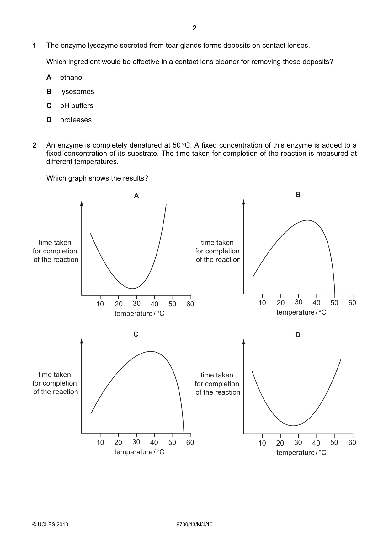 Cambridge A Level Biology 9700 2010 May/June Paper 1 · Variant 3 question paper, page 2 of 20
