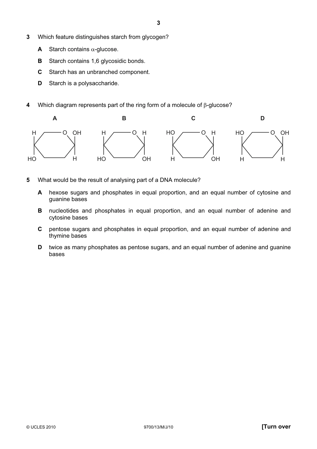 Cambridge A Level Biology 9700 2010 May/June Paper 1 · Variant 3 question paper, page 3 of 20