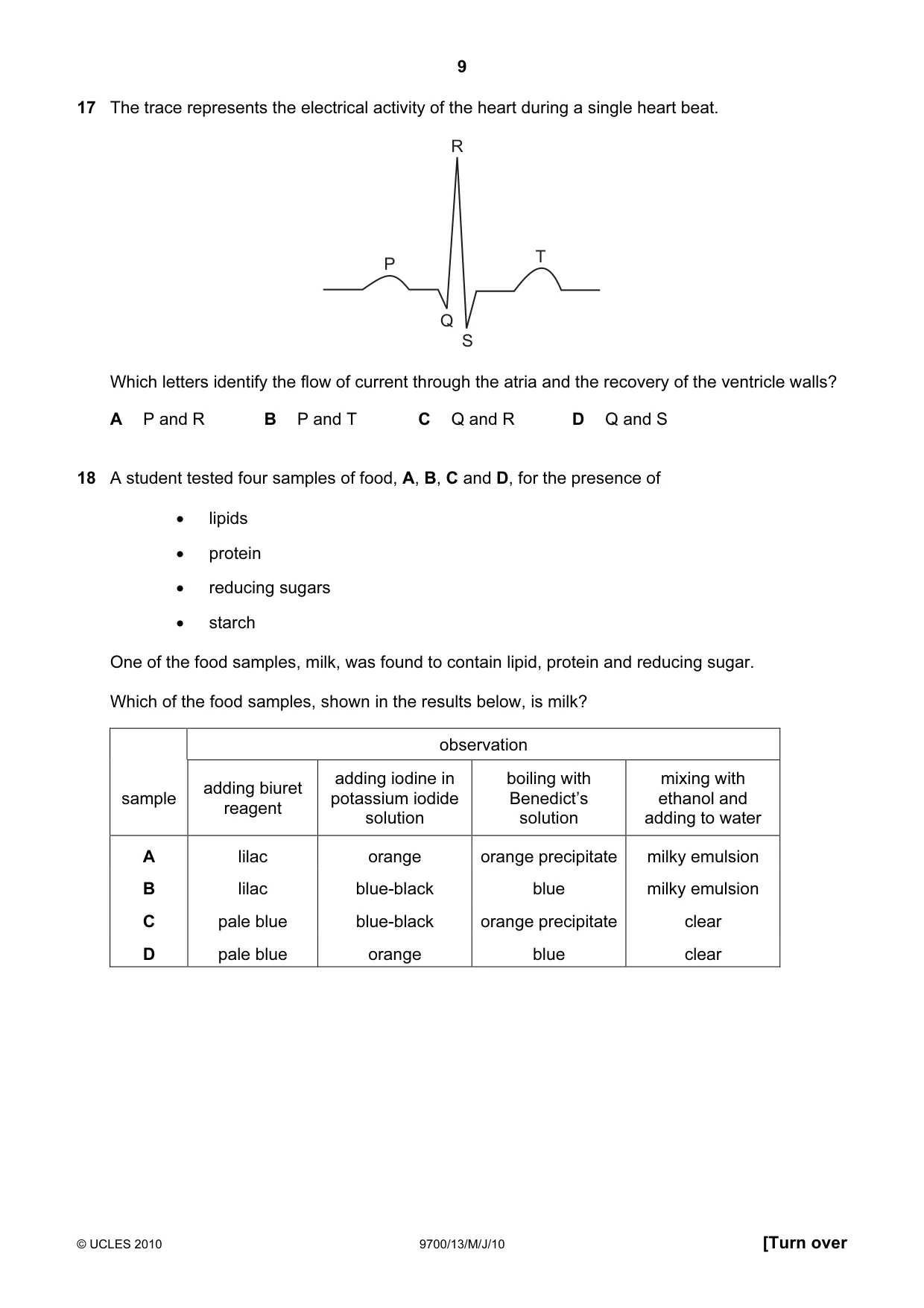 Cambridge A Level Biology 9700 2010 May/June Paper 1 · Variant 3 question paper, page 9 of 20