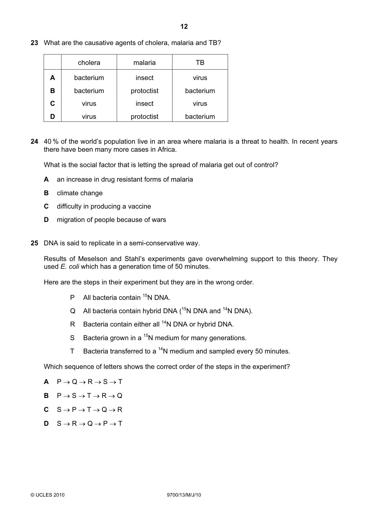 Cambridge A Level Biology 9700 2010 May/June Paper 1 · Variant 3 question paper, page 12 of 20