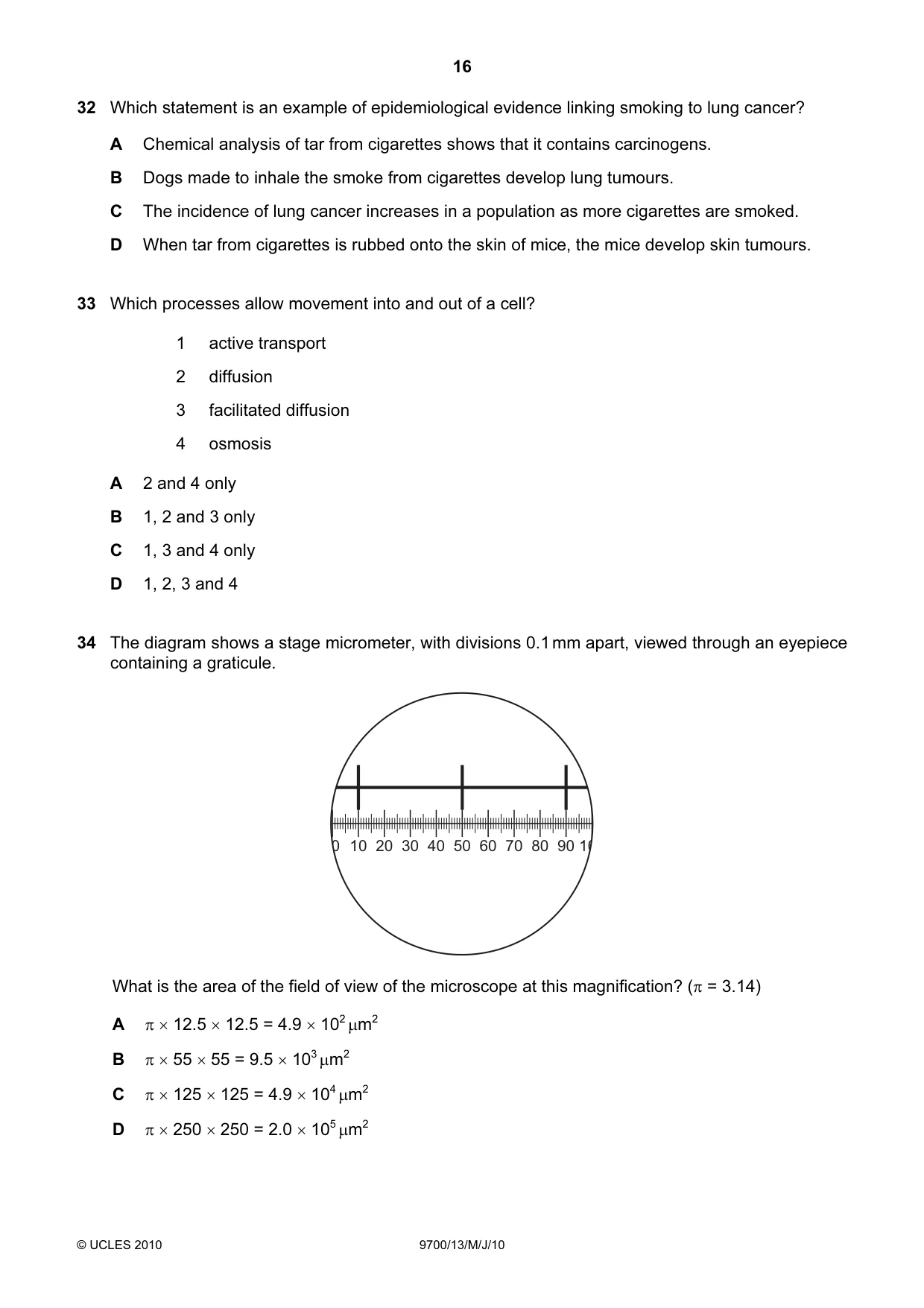 Cambridge A Level Biology 9700 2010 May/June Paper 1 · Variant 3 question paper, page 16 of 20