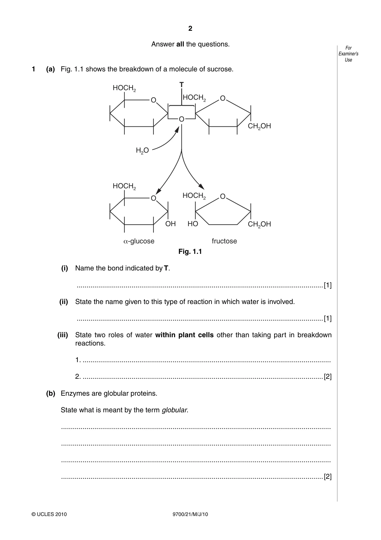 Cambridge A Level Biology 9700 2010 May/June Paper 2 · Variant 1 question paper, page 2 of 16