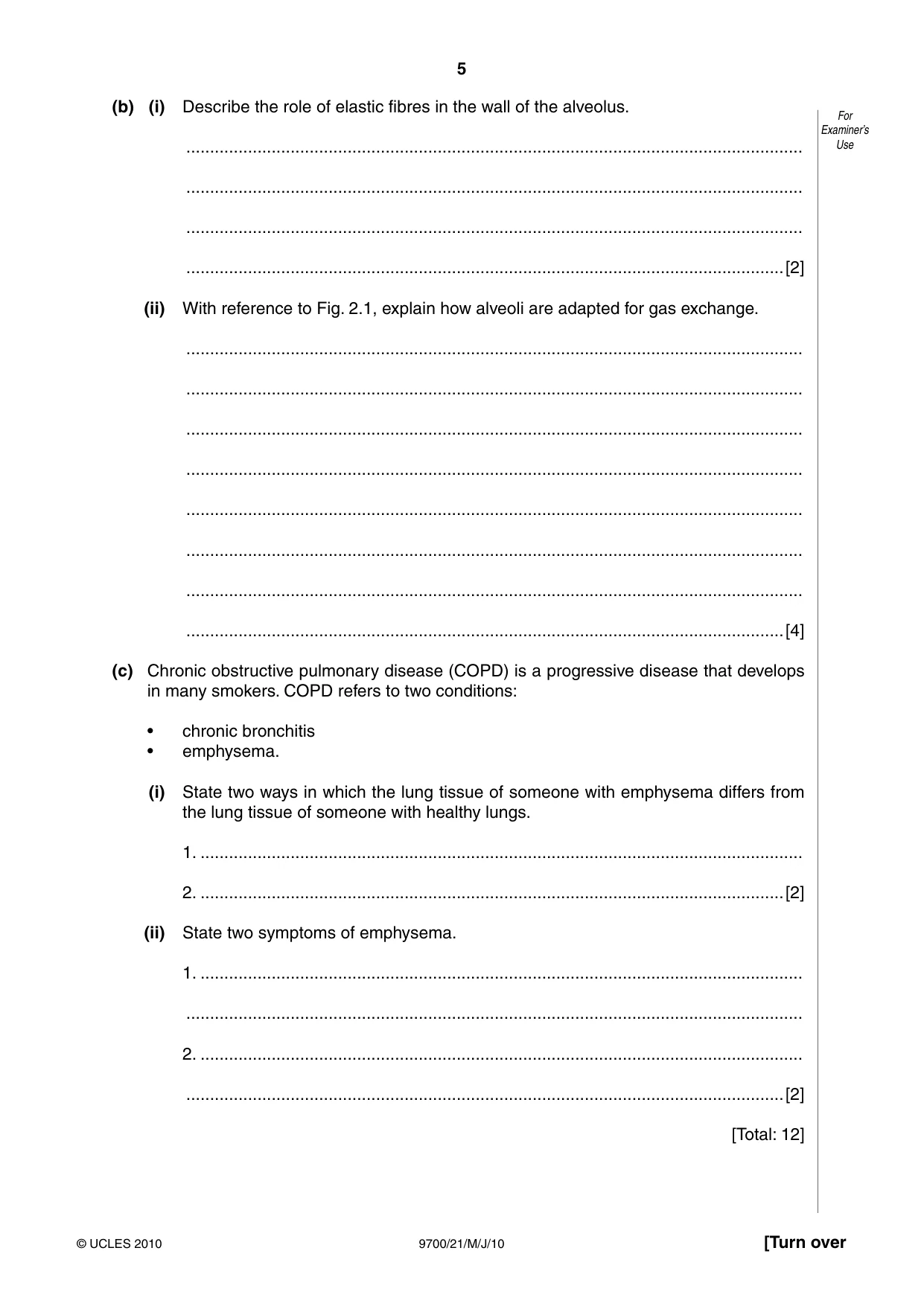 Cambridge A Level Biology 9700 2010 May/June Paper 2 · Variant 1 question paper, page 5 of 16