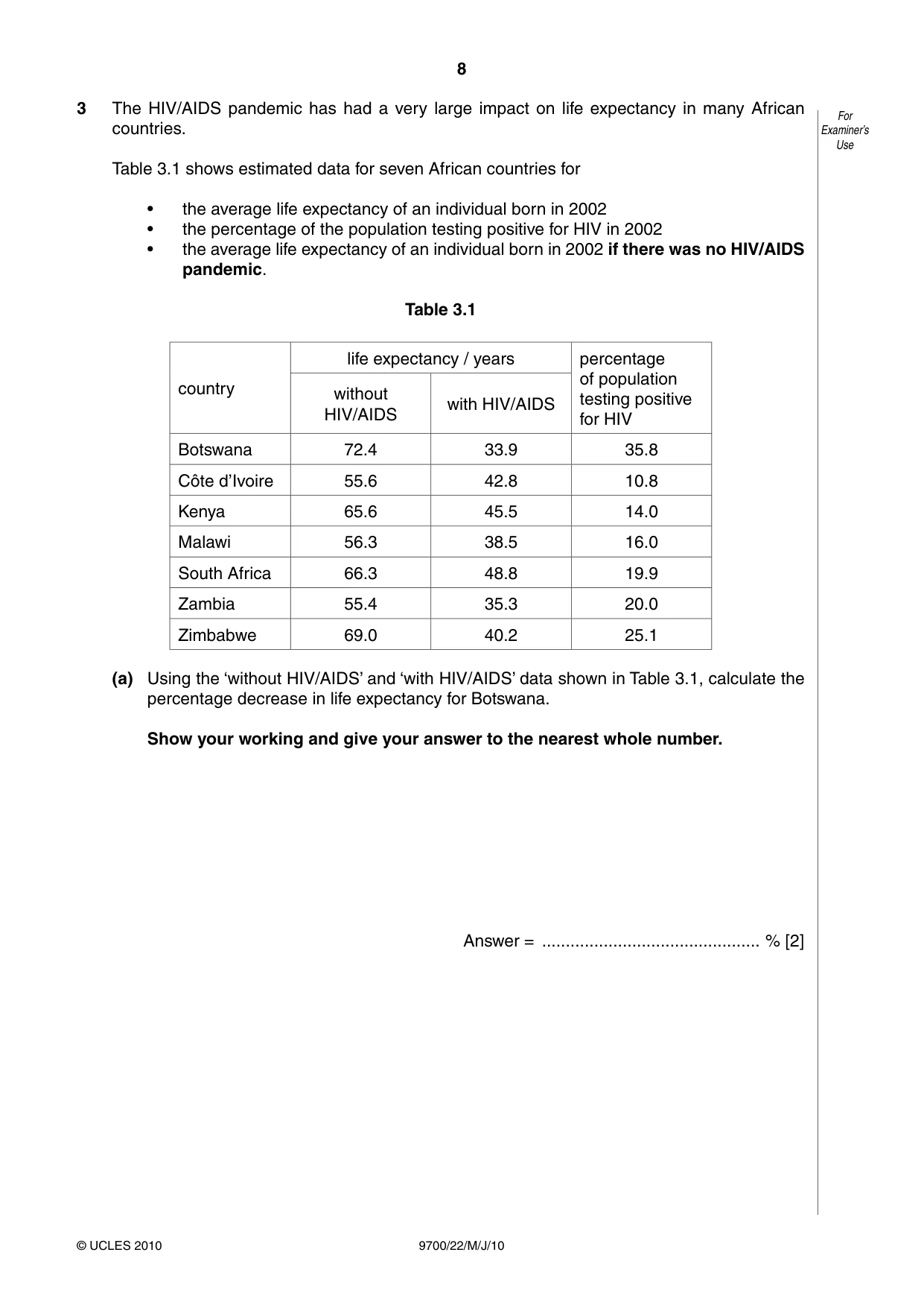 Cambridge A Level Biology 9700 2010 May/June Paper 2 · Variant 2 question paper, page 8 of 20