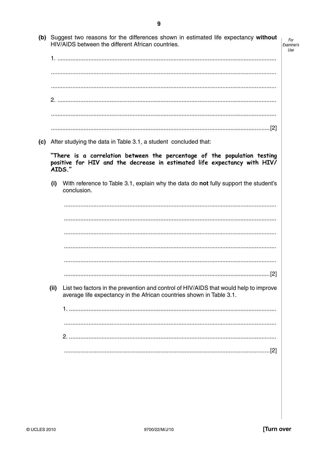 Cambridge A Level Biology 9700 2010 May/June Paper 2 · Variant 2 question paper, page 9 of 20