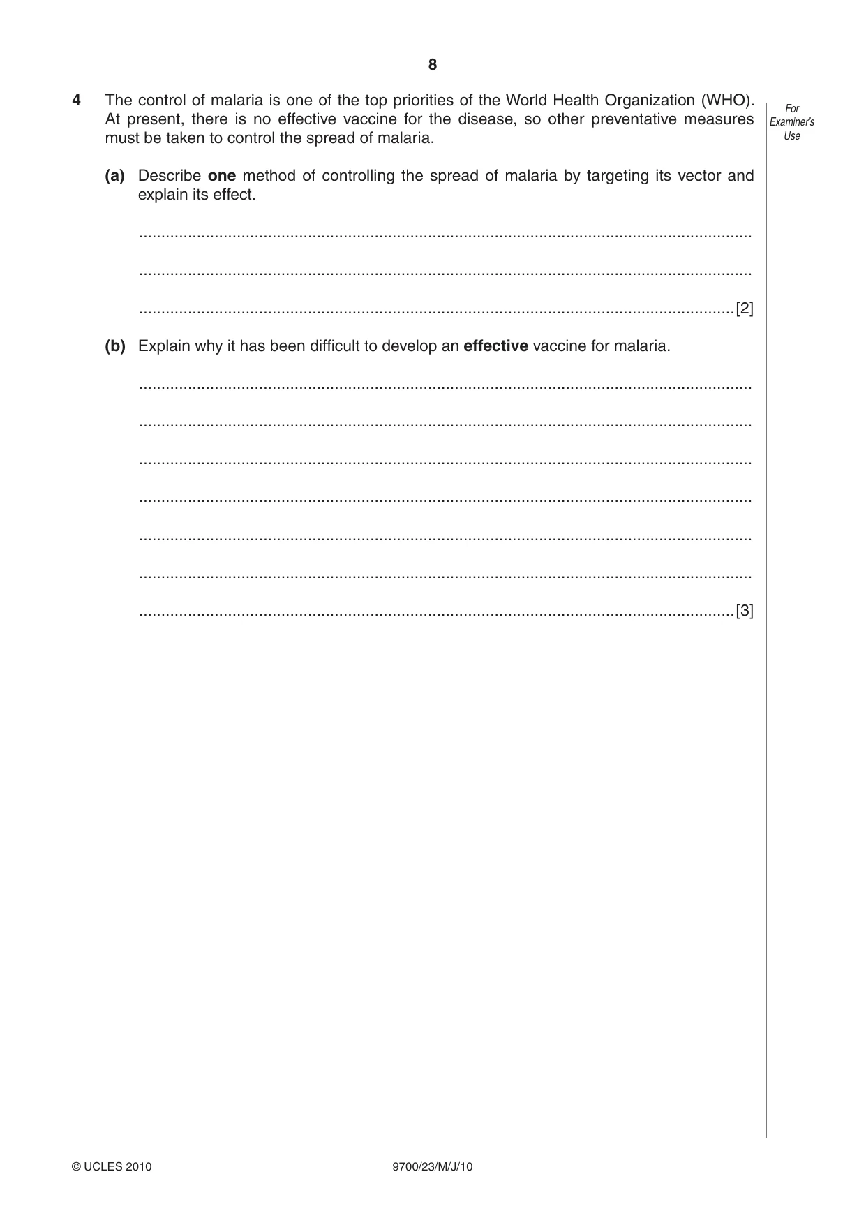 Cambridge A Level Biology 9700 2010 May/June Paper 2 · Variant 3 question paper, page 8 of 16
