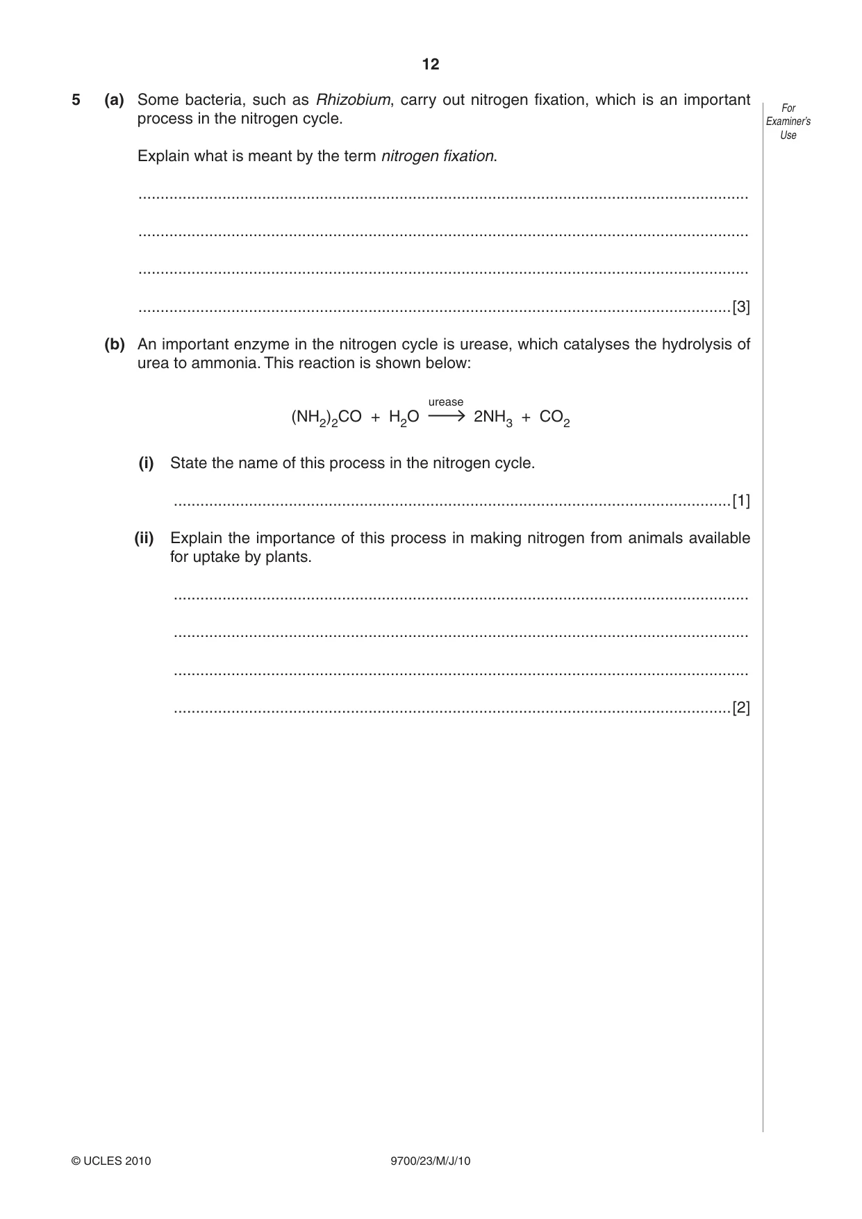 Cambridge A Level Biology 9700 2010 May/June Paper 2 · Variant 3 question paper, page 12 of 16