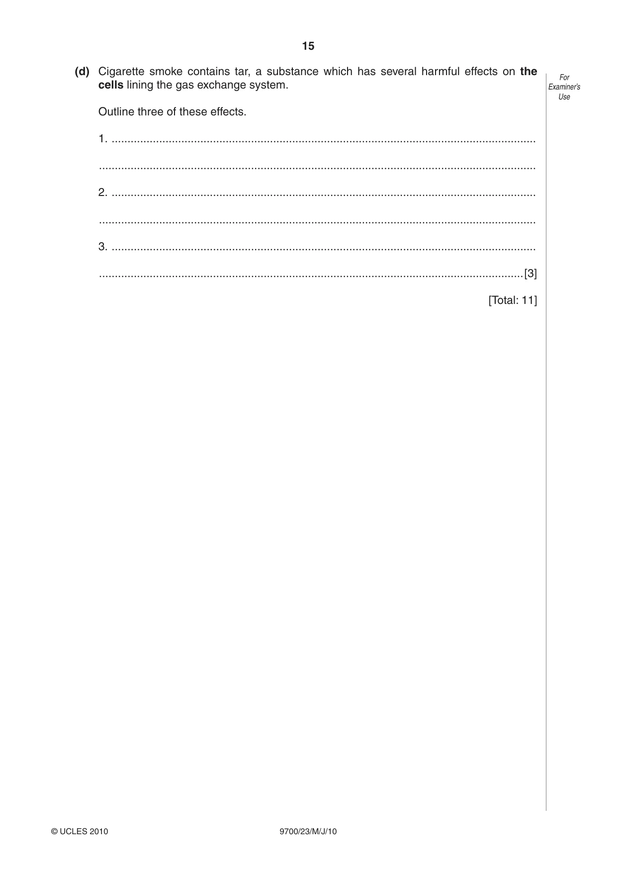 Cambridge A Level Biology 9700 2010 May/June Paper 2 · Variant 3 question paper, page 15 of 16