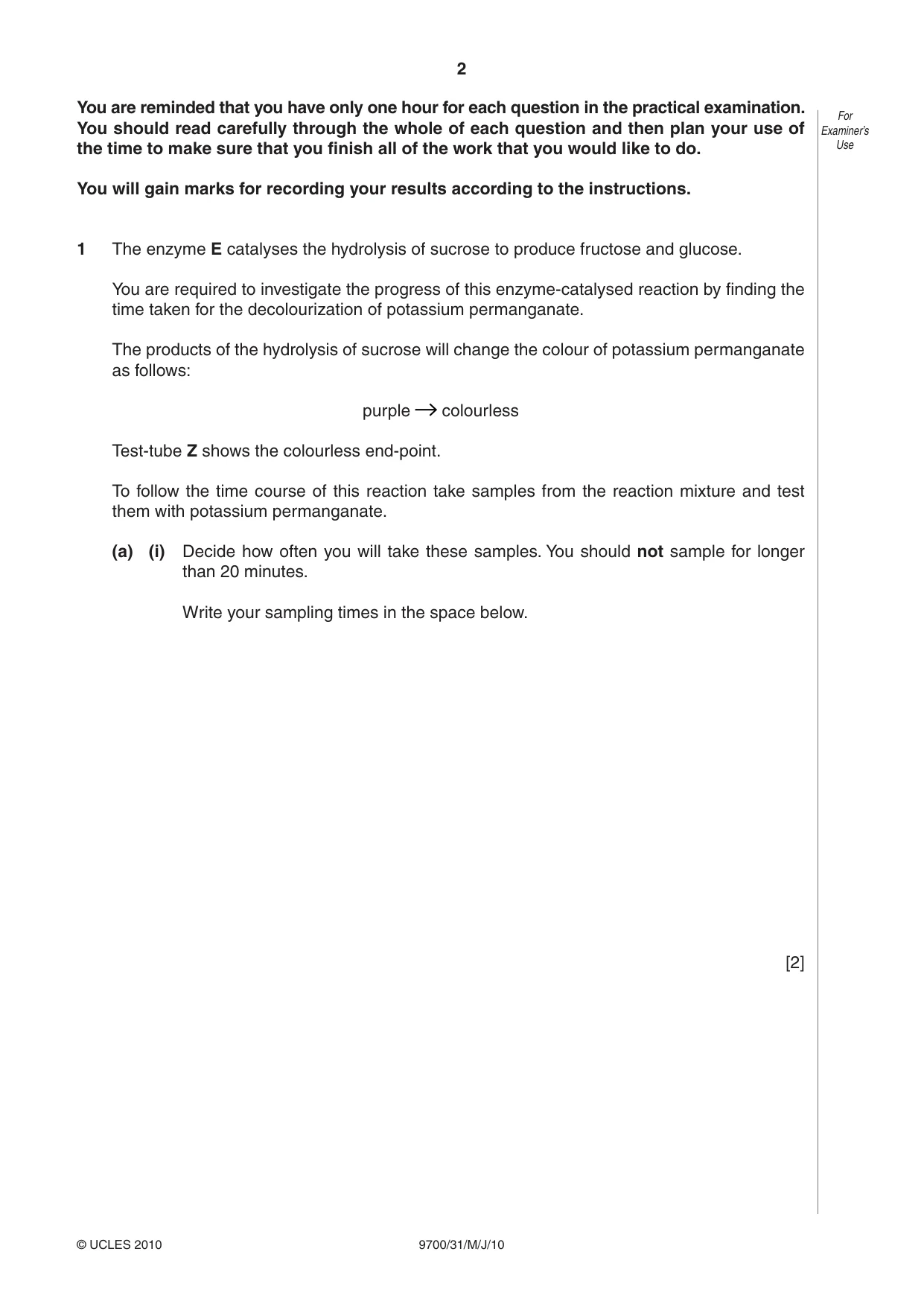 Cambridge A Level Biology 9700 2010 May/June Paper 3 · Variant 1 question paper, page 2 of 12
