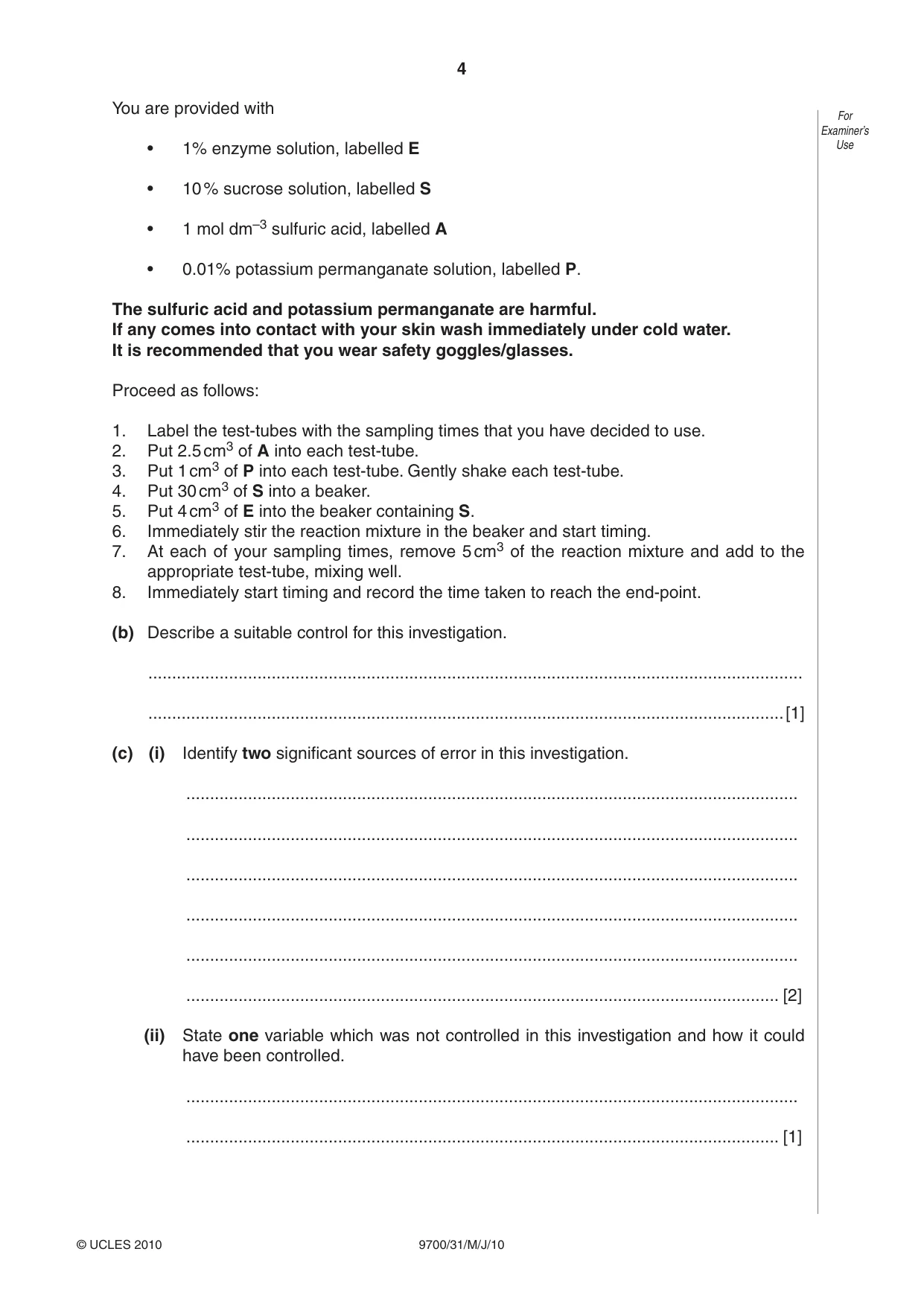 Cambridge A Level Biology 9700 2010 May/June Paper 3 · Variant 1 question paper, page 4 of 12