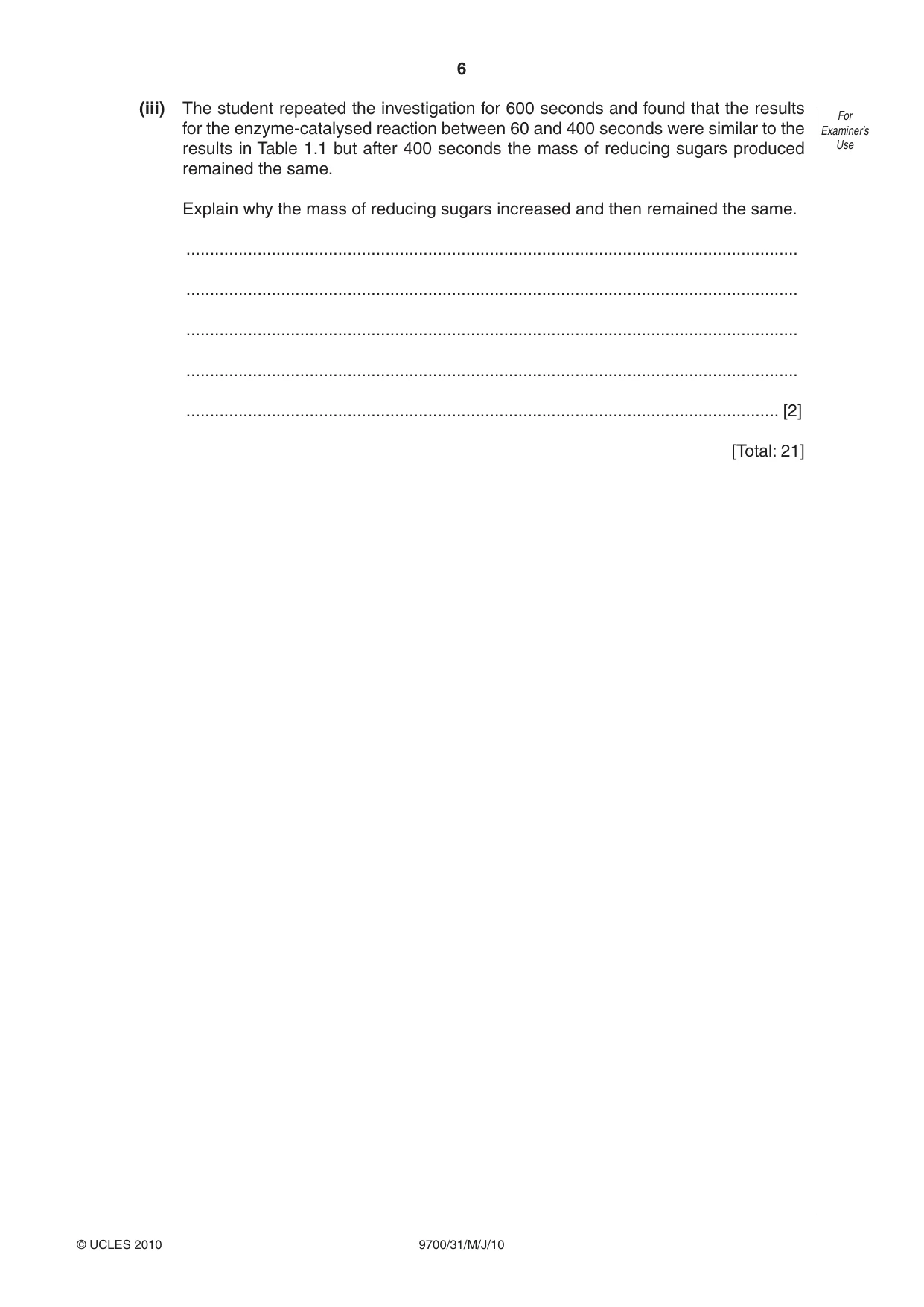 Cambridge A Level Biology 9700 2010 May/June Paper 3 · Variant 1 question paper, page 6 of 12