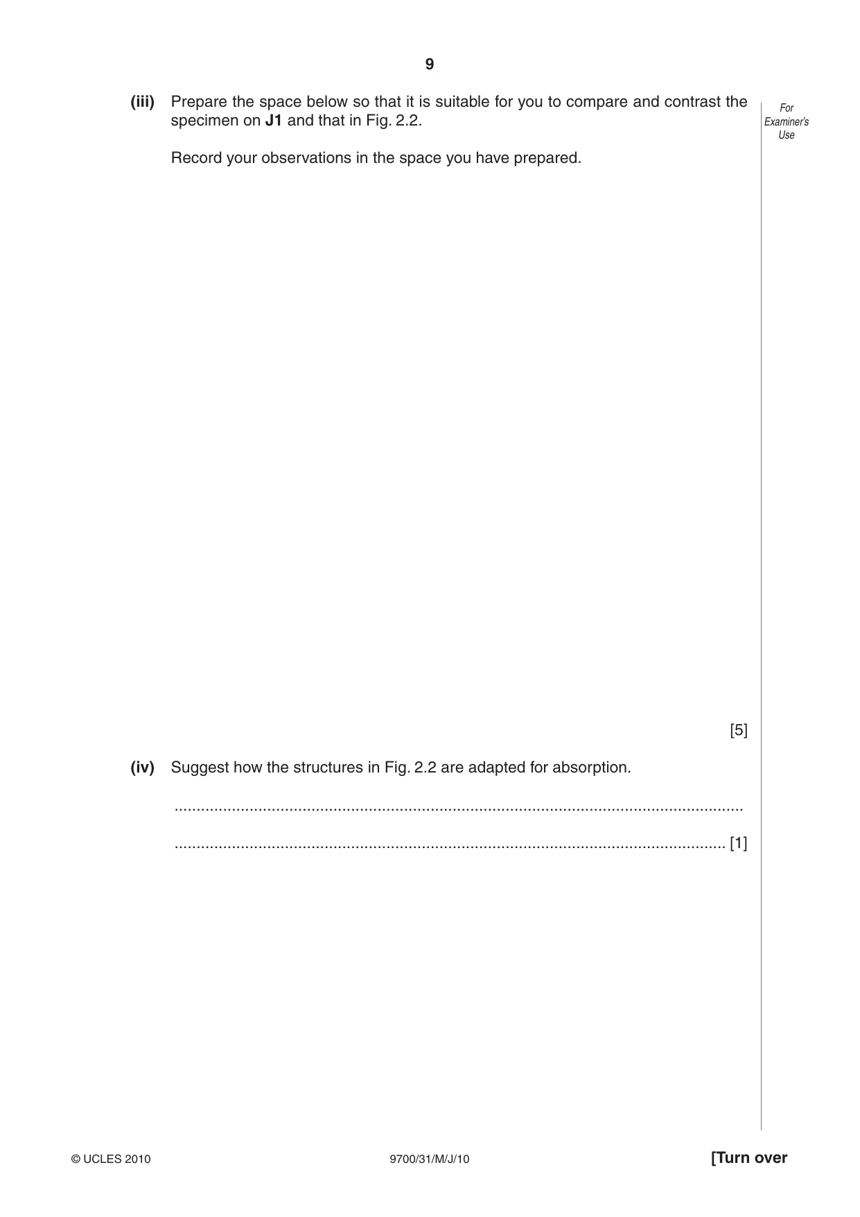 Cambridge A Level Biology 9700 2010 May/June Paper 3 · Variant 1 question paper, page 9 of 12