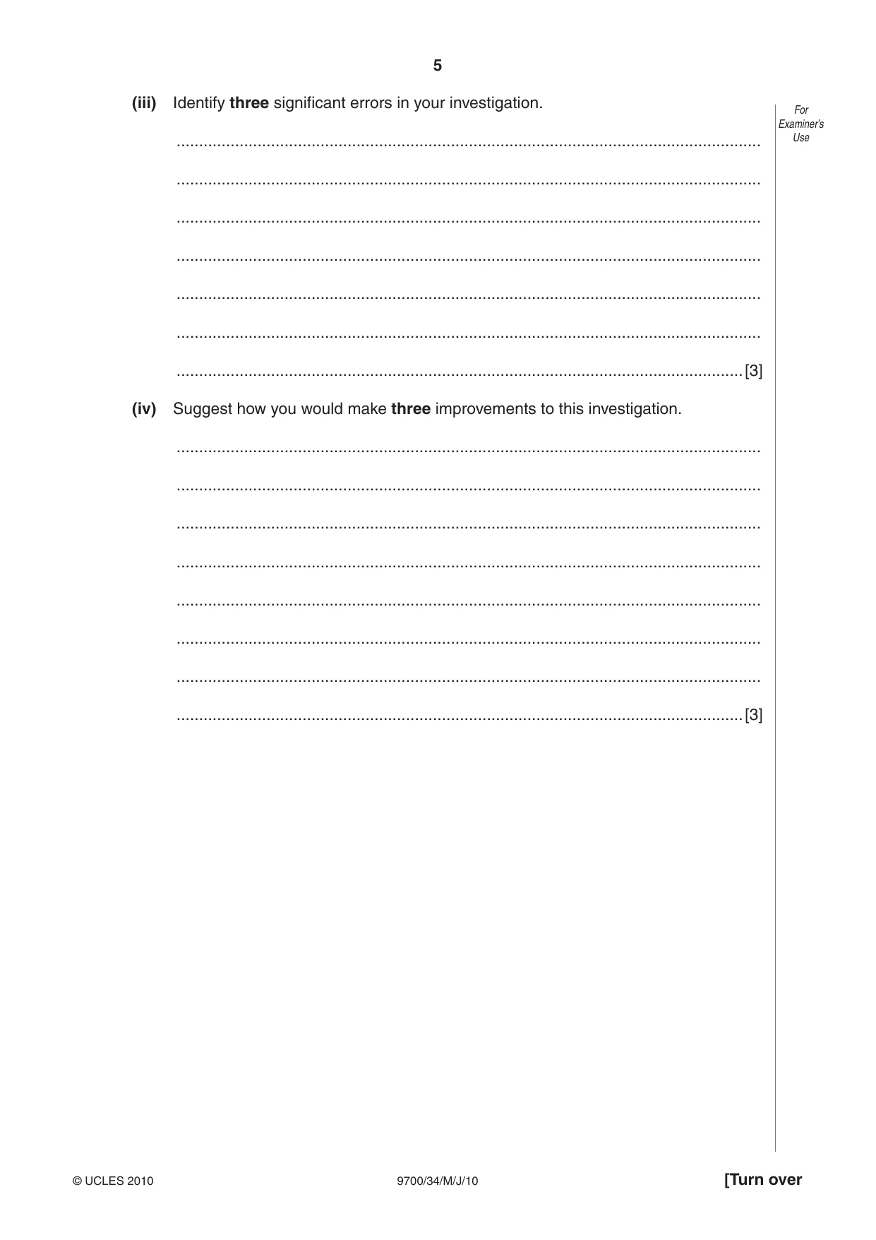 Cambridge A Level Biology 9700 2010 May/June Paper 3 · Variant 4 question paper, page 5 of 12