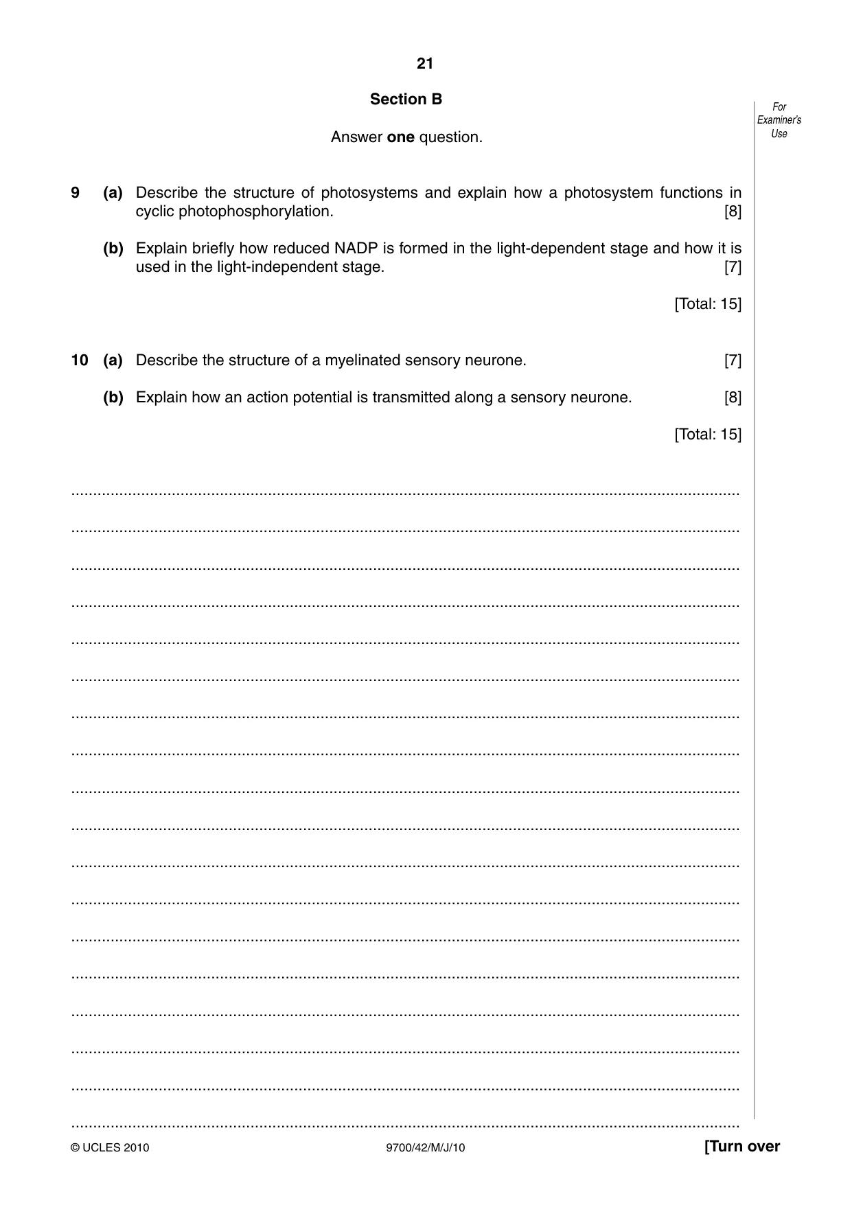 Cambridge A Level Biology 9700 2010 May/June Paper 4 · Variant 2 question paper, page 21 of 24