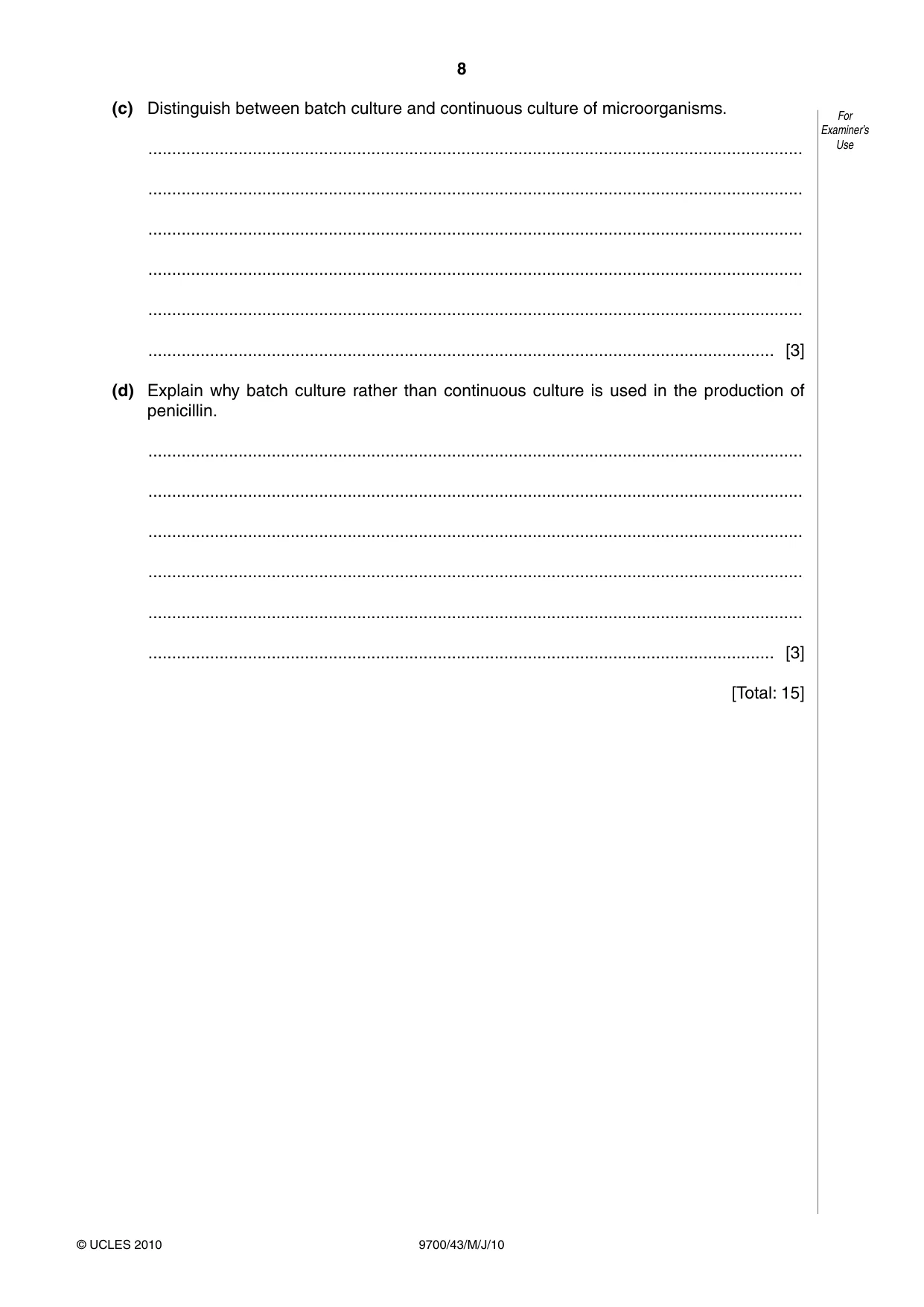 Cambridge A Level Biology 9700 2010 May/June Paper 4 · Variant 3 question paper, page 8 of 24