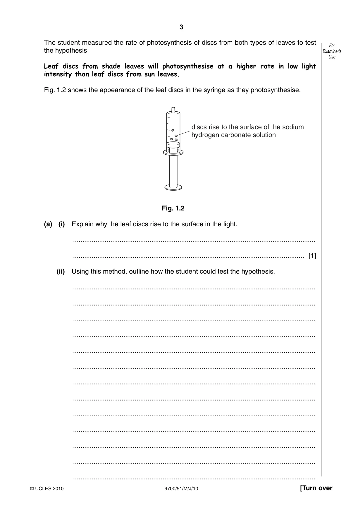 Cambridge A Level Biology 9700 2010 May/June Paper 5 · Variant 1 question paper, page 3 of 12
