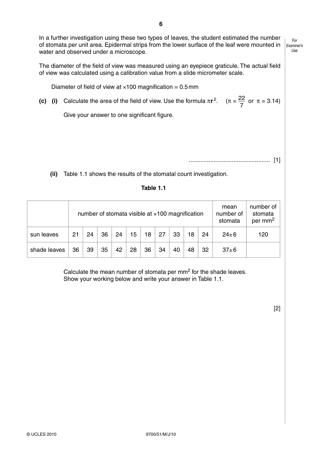 Cambridge A Level Biology 9700 2010 May/June Paper 5 · Variant 1 question paper, page 6 of 12