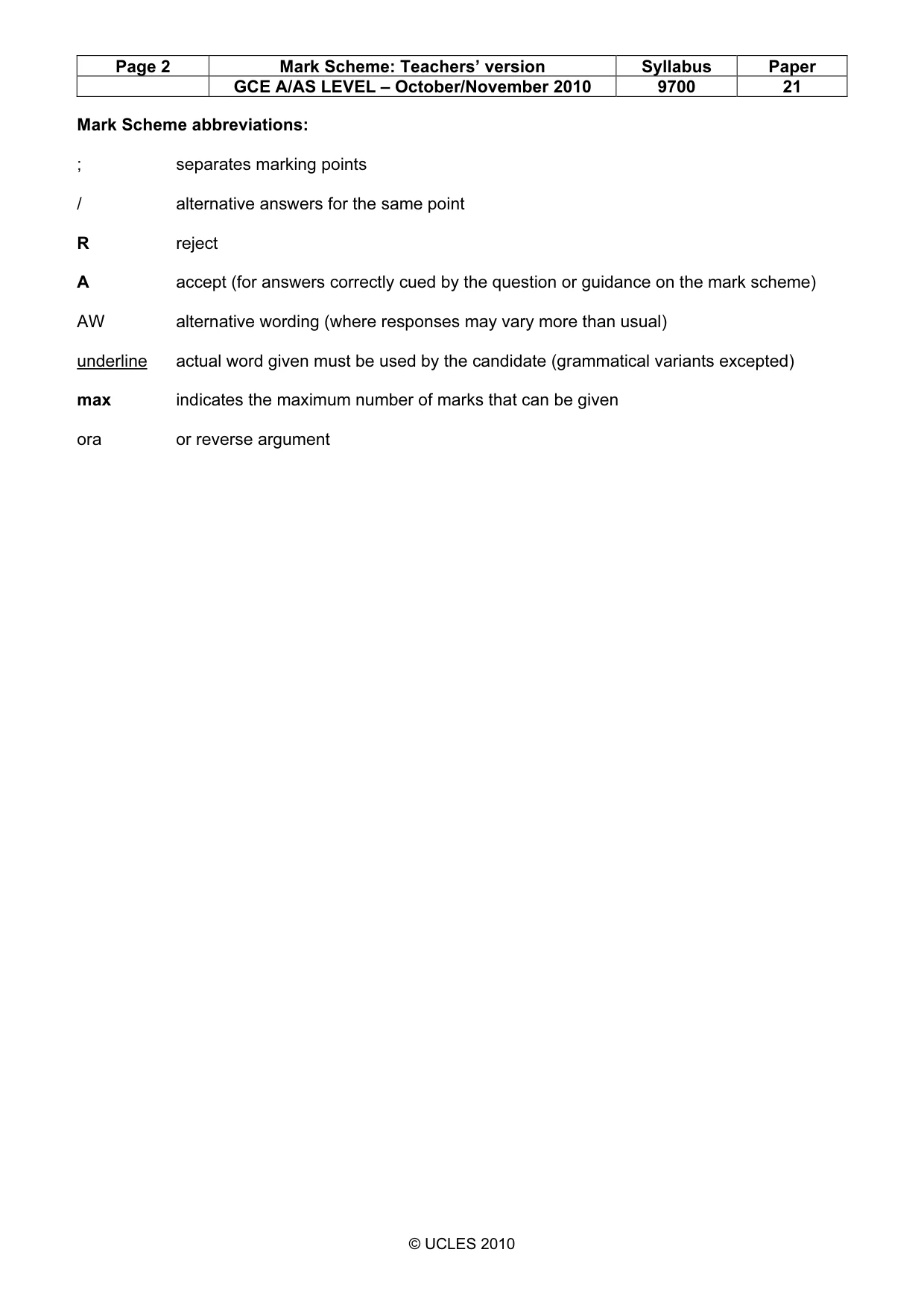 Mark scheme, page 2 of 6
