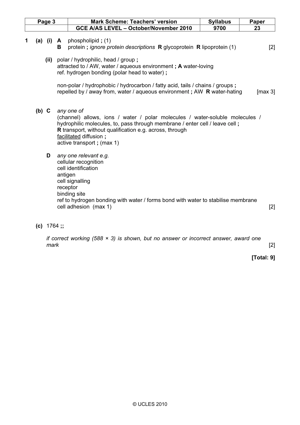 Mark scheme, page 3 of 8