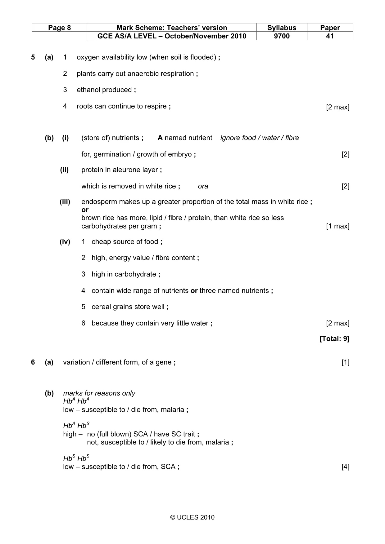Mark scheme, page 8 of 13