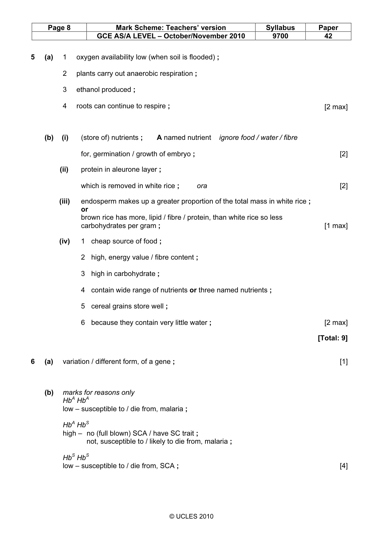 Mark scheme, page 8 of 13