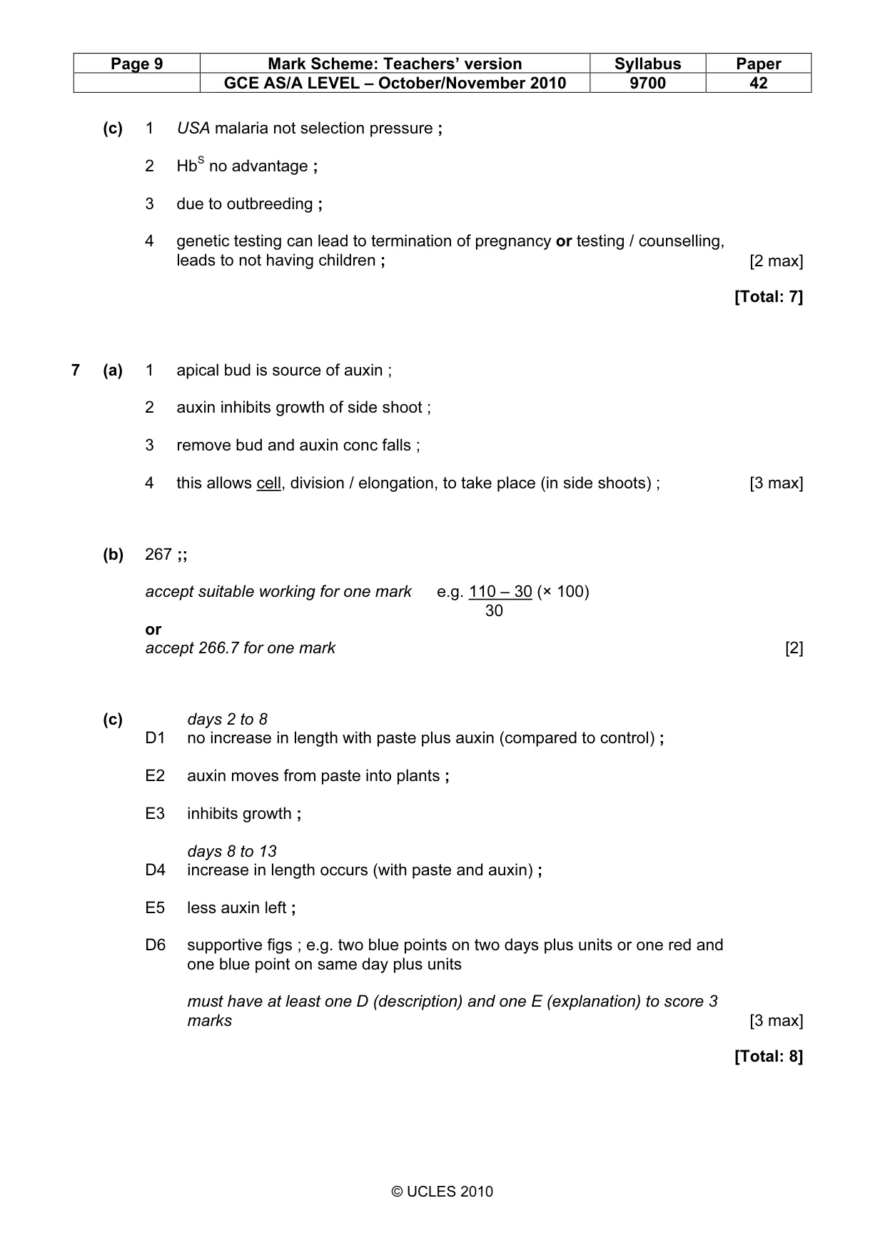 Mark scheme, page 9 of 13