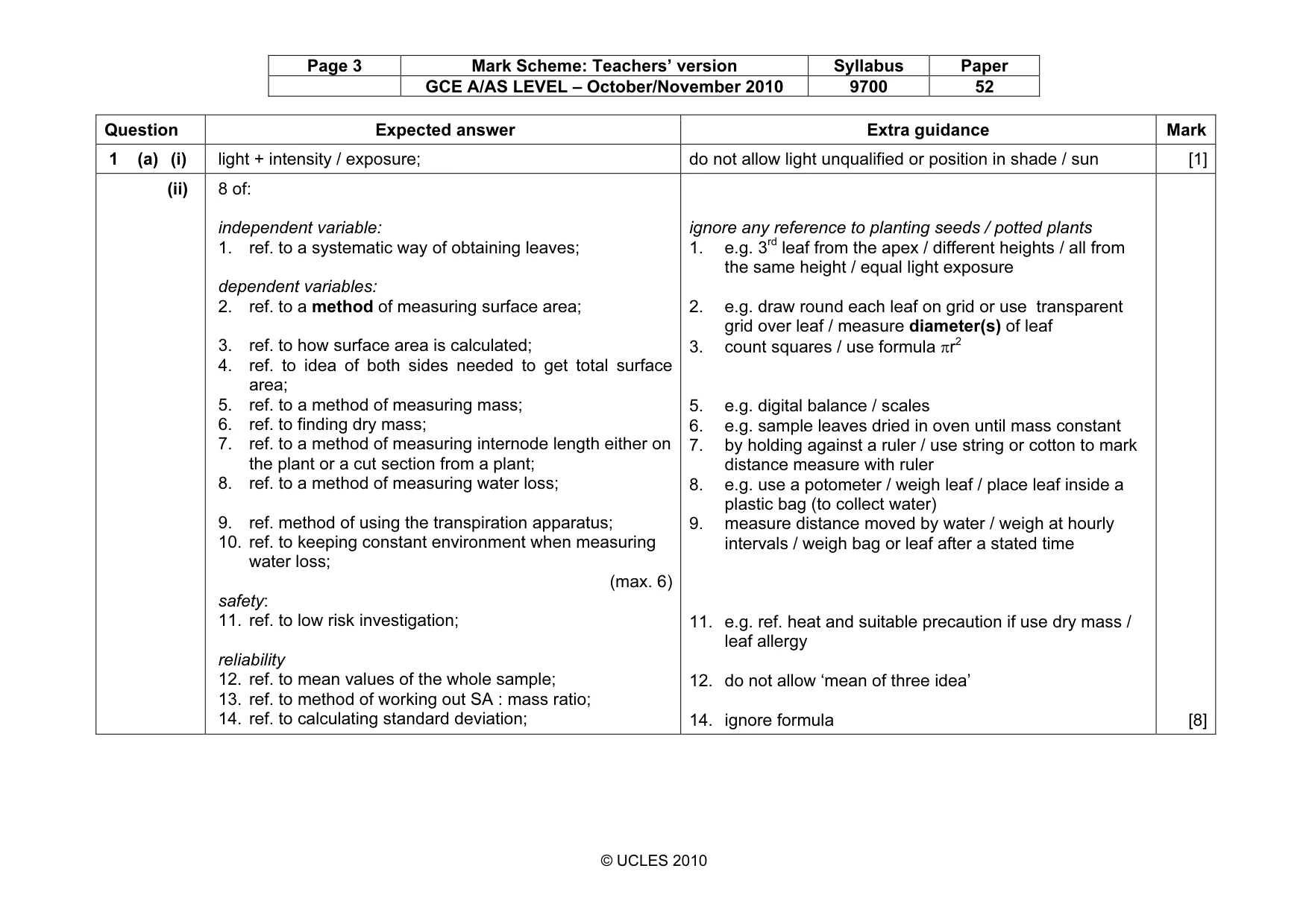 Mark scheme, page 3 of 6