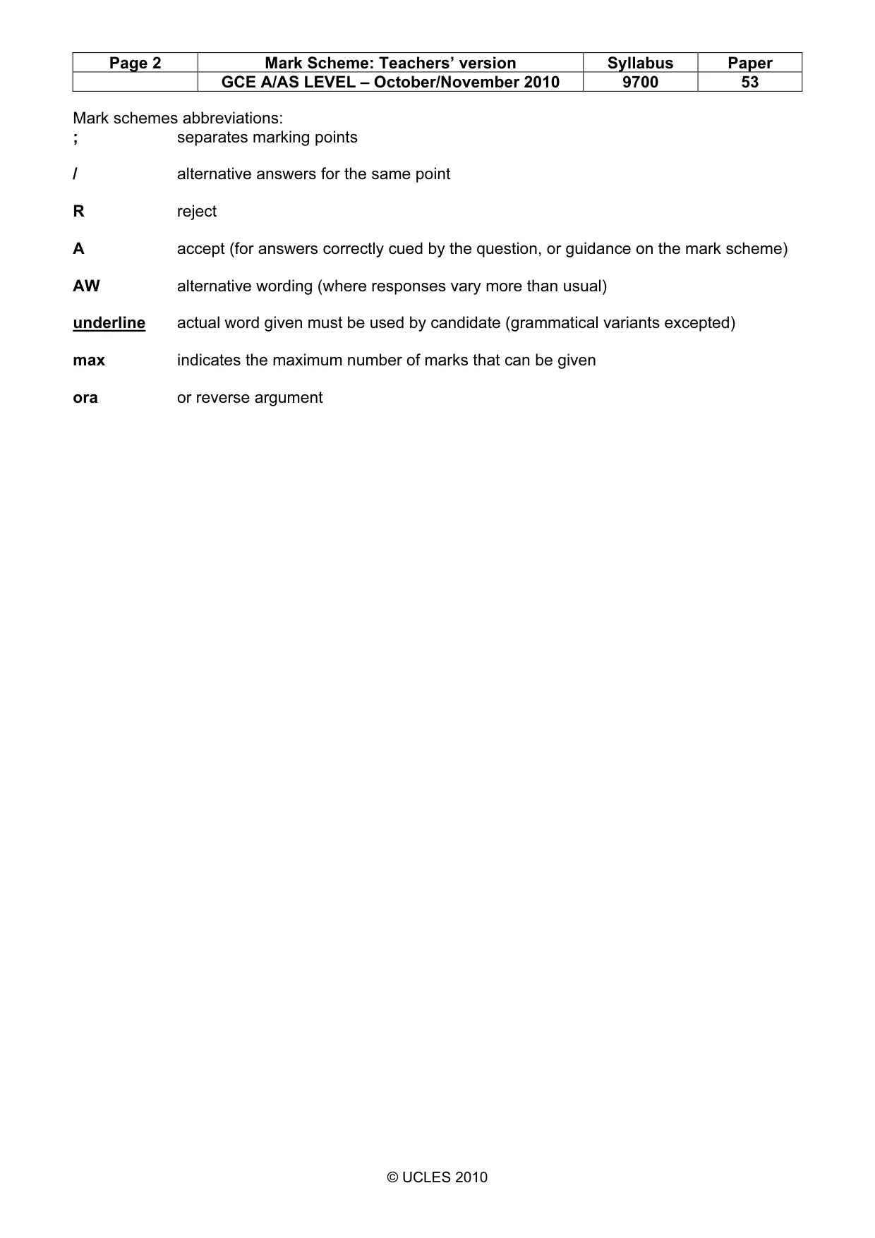 Mark scheme, page 2 of 5