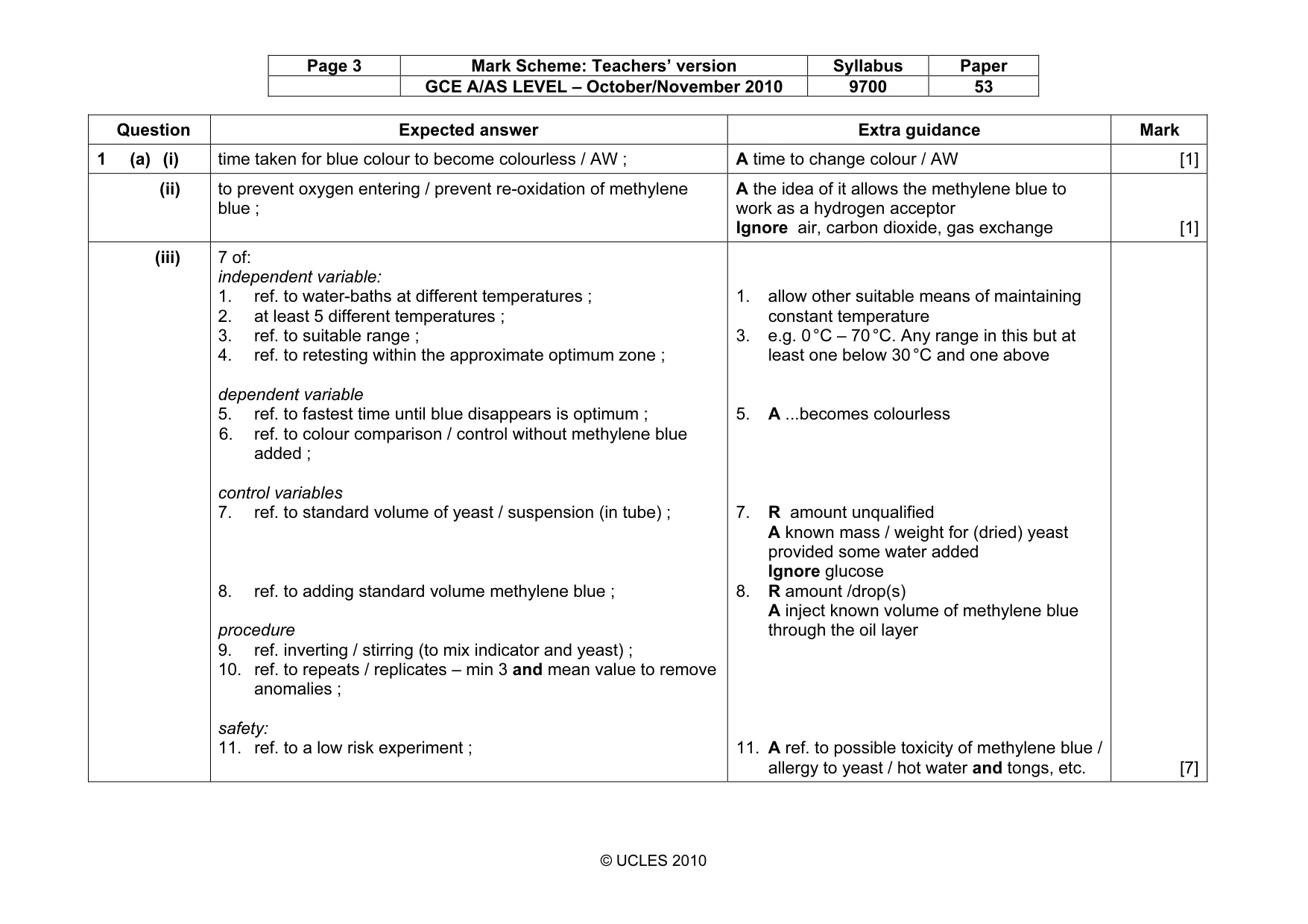Mark scheme, page 3 of 5