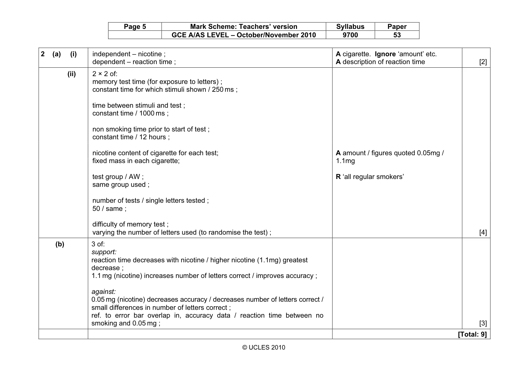 Mark scheme, page 5 of 5