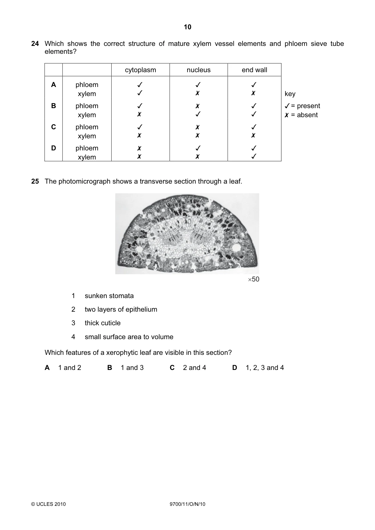 Cambridge A Level Biology 9700 2010 Oct/Nov Paper 1 · Variant 1 question paper, page 10 of 20