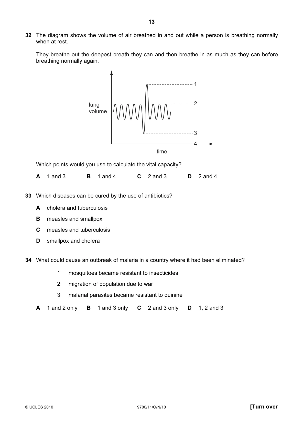 Cambridge A Level Biology 9700 2010 Oct/Nov Paper 1 · Variant 1 question paper, page 13 of 20