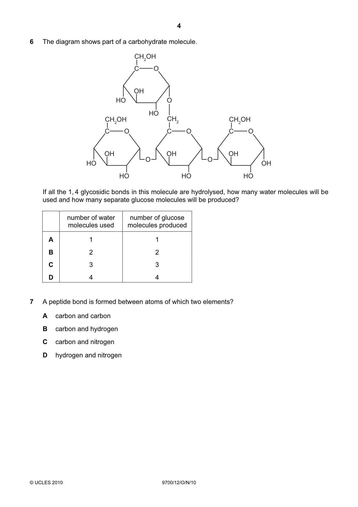 Cambridge A Level Biology 9700 2010 Oct/Nov Paper 1 · Variant 2 question paper, page 4 of 20
