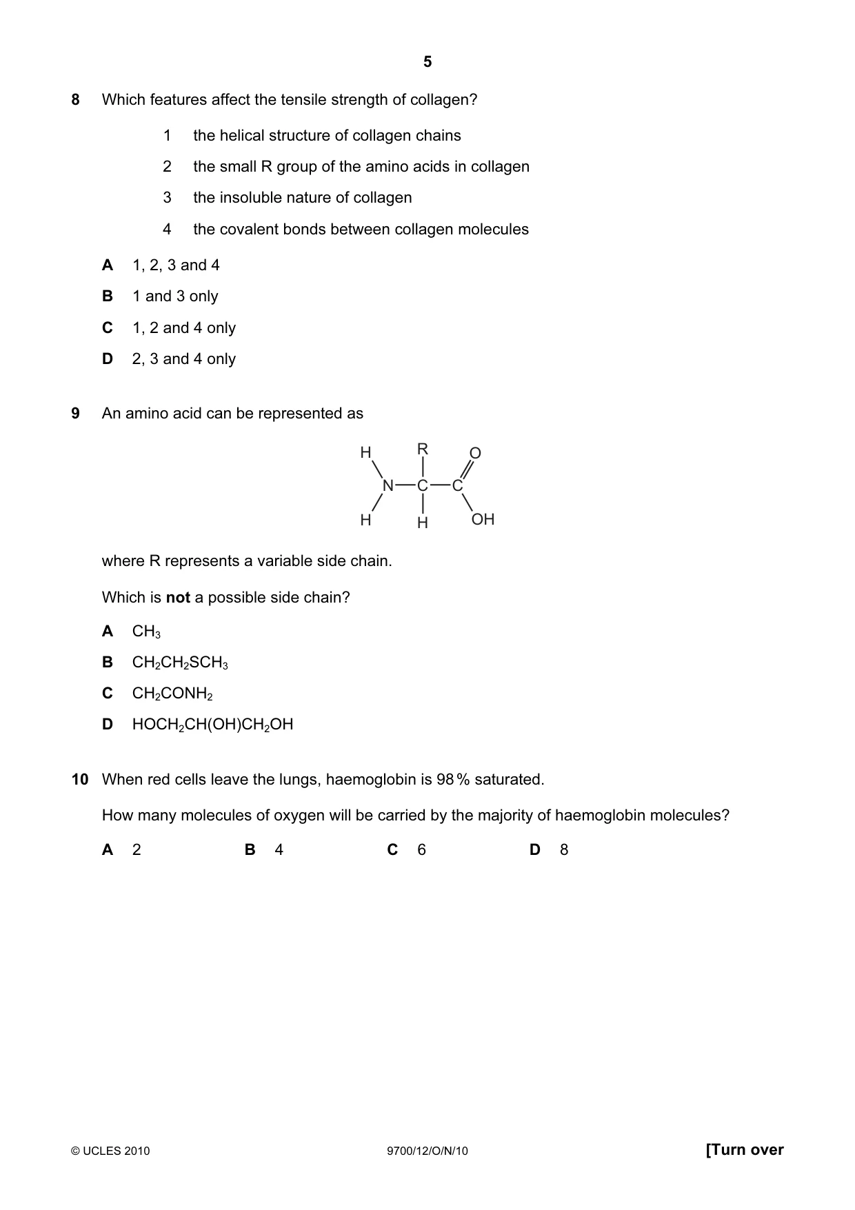 Cambridge A Level Biology 9700 2010 Oct/Nov Paper 1 · Variant 2 question paper, page 5 of 20