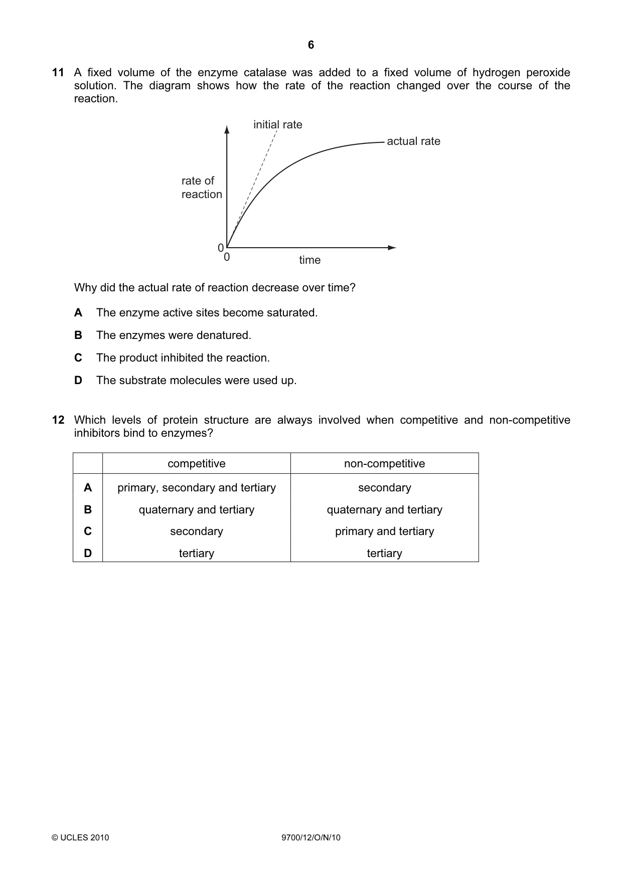 Cambridge A Level Biology 9700 2010 Oct/Nov Paper 1 · Variant 2 question paper, page 6 of 20