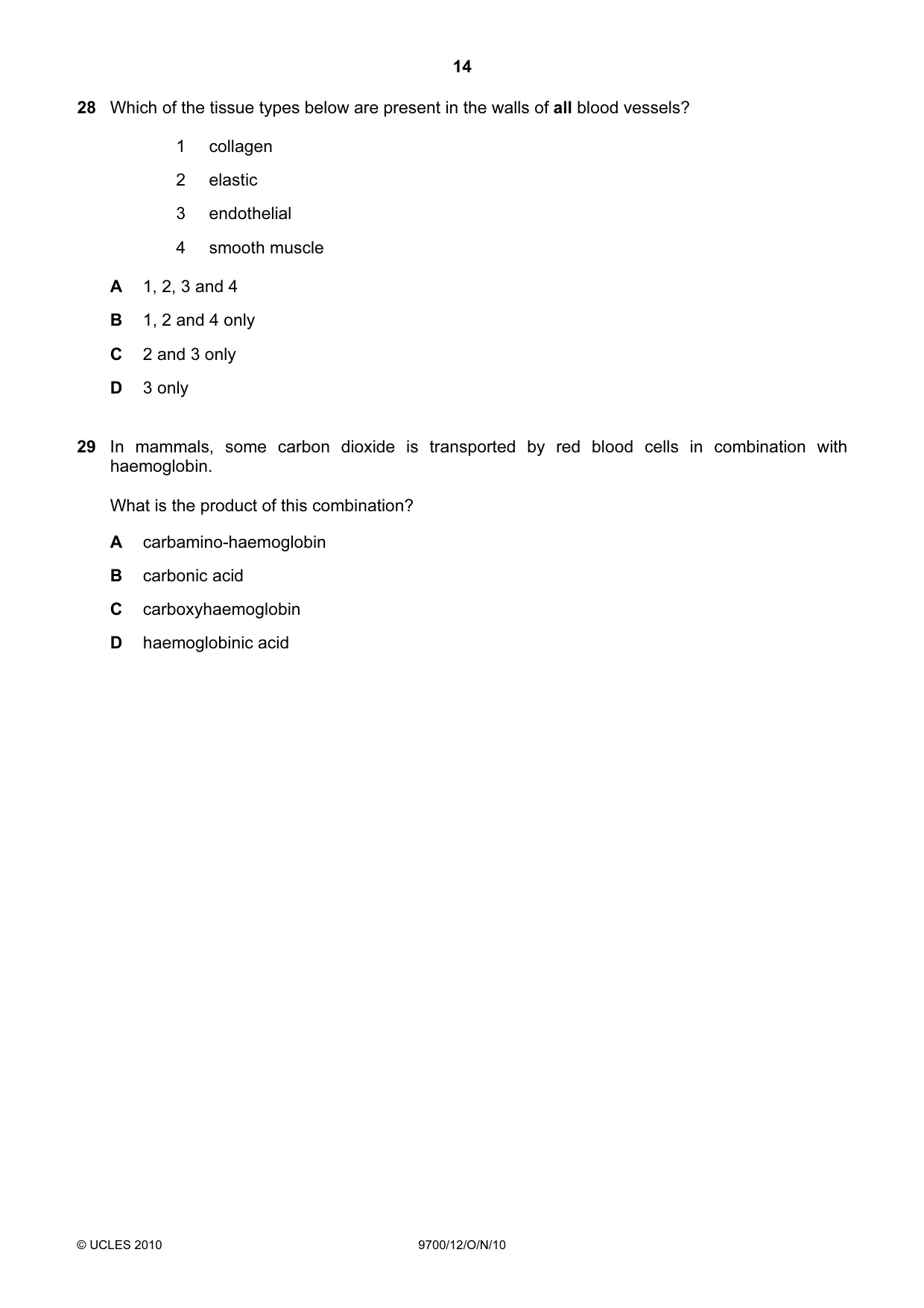 Cambridge A Level Biology 9700 2010 Oct/Nov Paper 1 · Variant 2 question paper, page 14 of 20