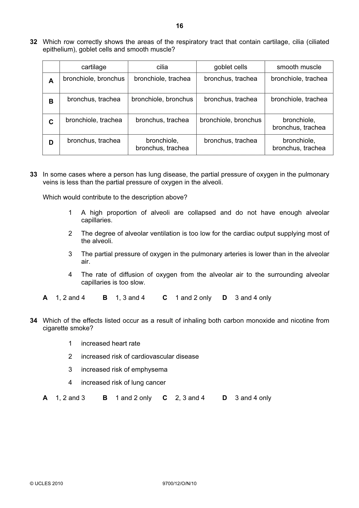 Cambridge A Level Biology 9700 2010 Oct/Nov Paper 1 · Variant 2 question paper, page 16 of 20