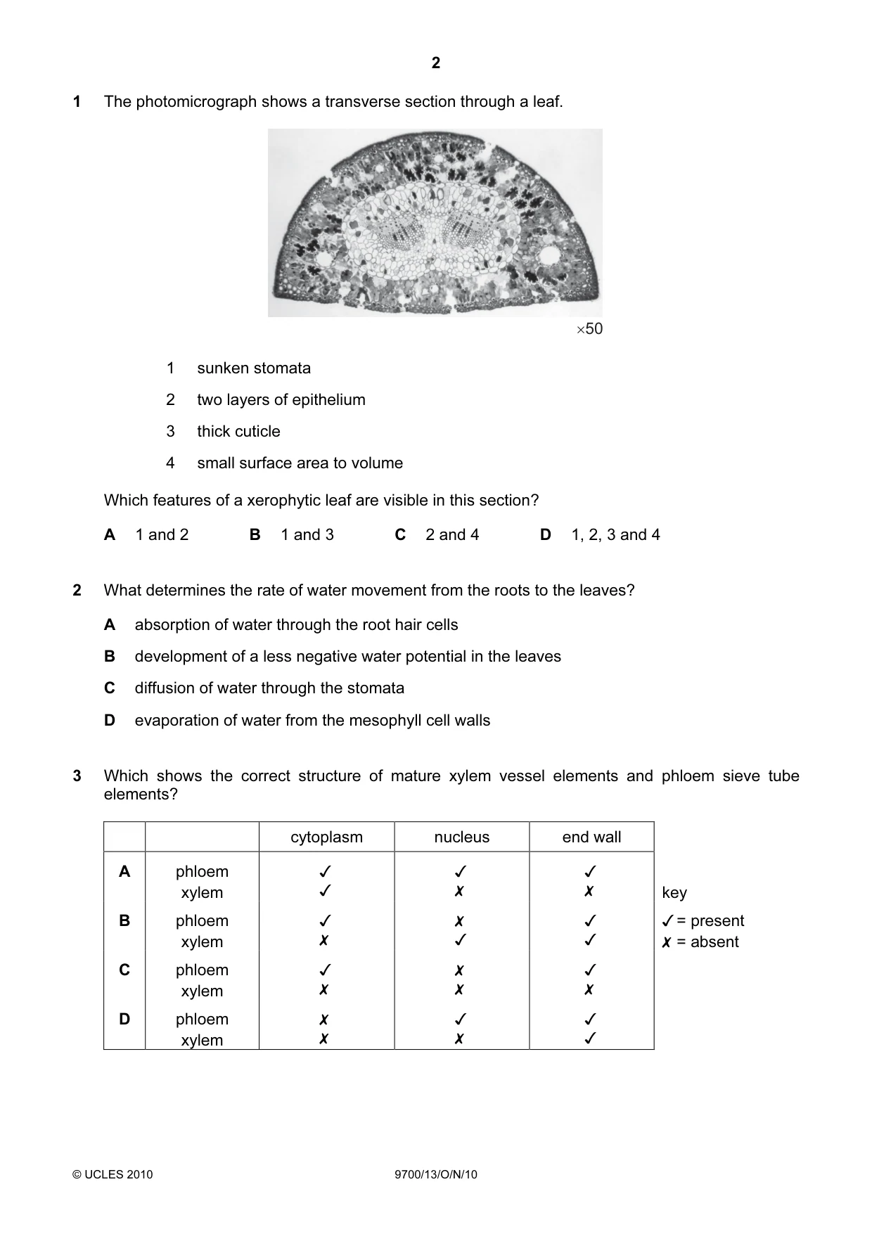 Cambridge A Level Biology 9700 2010 Oct/Nov Paper 1 · Variant 3 question paper, page 2 of 20