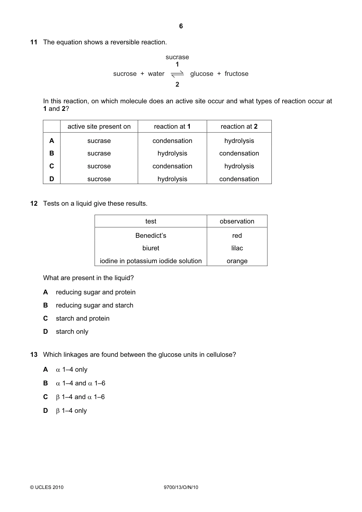 Cambridge A Level Biology 9700 2010 Oct/Nov Paper 1 · Variant 3 question paper, page 6 of 20