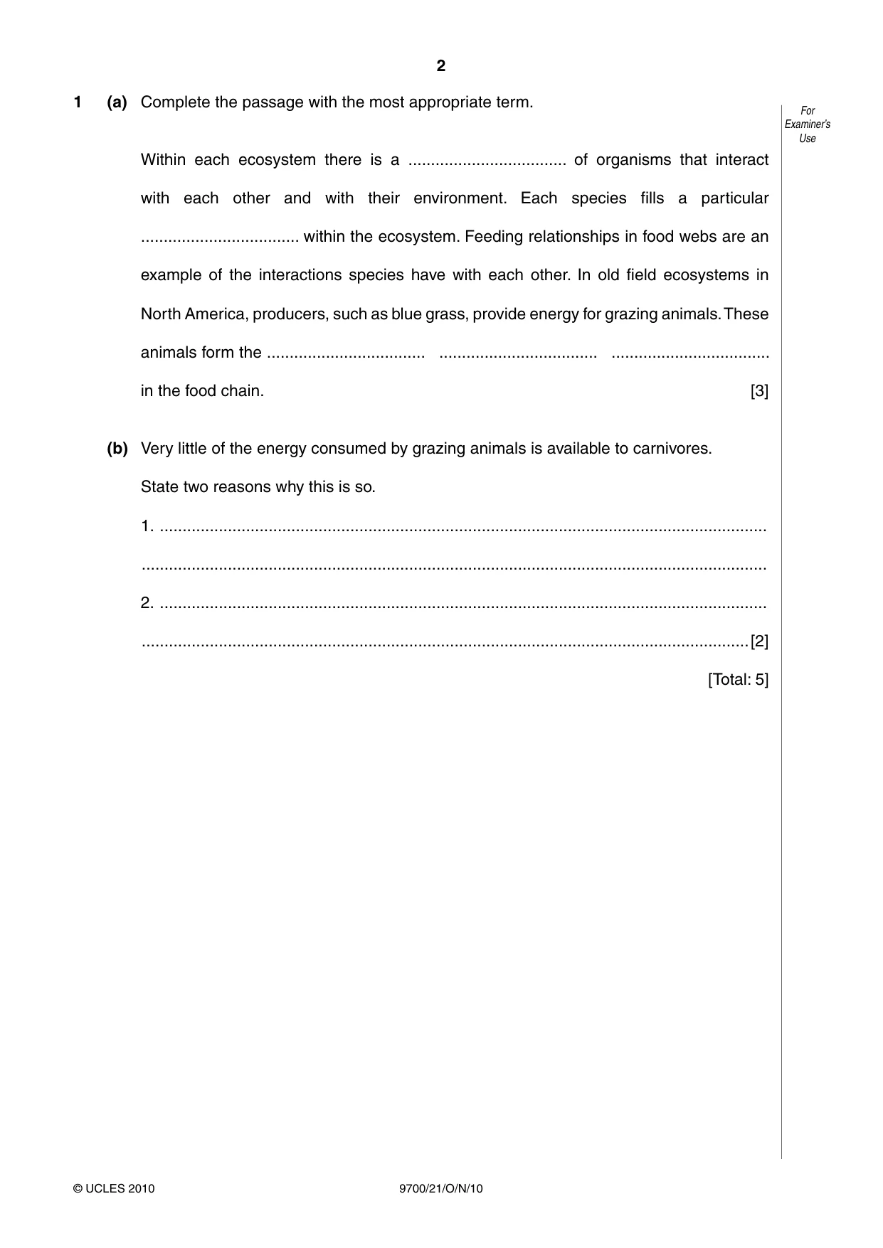 Cambridge A Level Biology 9700 2010 Oct/Nov Paper 2 · Variant 1 question paper, page 2 of 16